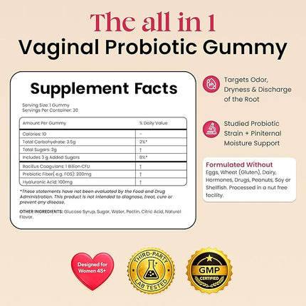 Flora+ Women’s Vaginal Probiotic Gummies for pH Balance, Odor and Freshness Support with Prebiotics - 30 CT. EXP- 10/2027