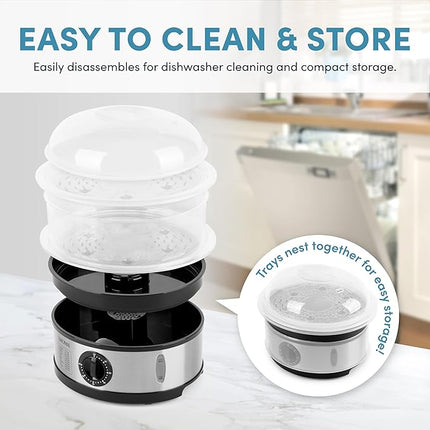 AROMA 5Qt. 2-Tier Food Steamer - BPA-Free, Dishwasher Safe, Black (New)