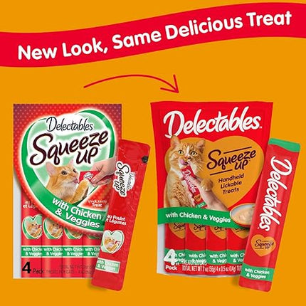 Hartz Delectables Squeeze Up Interactive Lickable Wet Cat Treats - Chicken & Veggies, 64 Count (2 Packs of 32), New