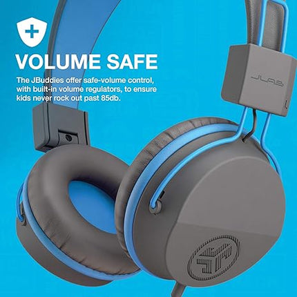 JLab JBuddies Studio On-Ear Kids Wired Headphones with Mic - Graphite/Blue - Open Box