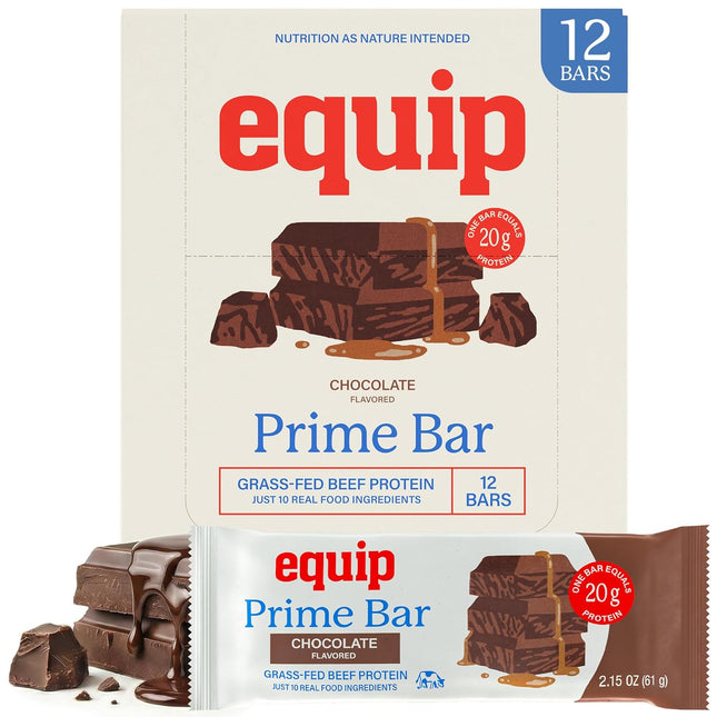 Equip Foods High Protein Prime Bars – Grass Fed Beef Protein, Collagen & Tallow 12 Count - Exp. 11/2026