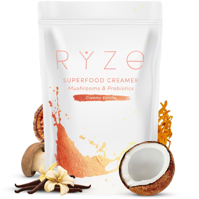 RYZE SUPERFOODS Probiotic Coffee Creamer with 6 Organic Adaptogenic Mushrooms & Probiotics for Energy