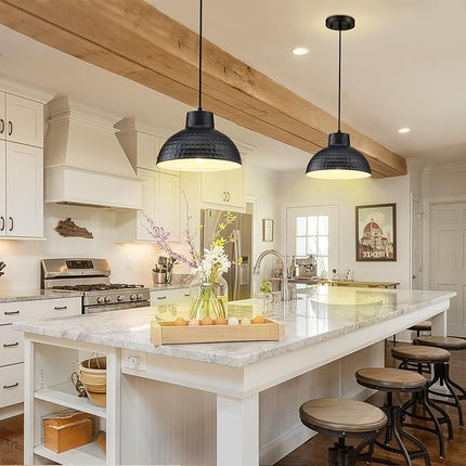 10" Farmhouse Black Kitchen Pendant Light Fixture, 3-Pack, Medium Honeycomb Texture (New)