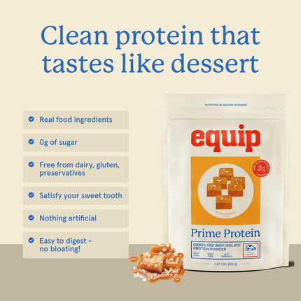 Equip Foods Prime Protein Powder | Clean, Grass Fed Beef Protein Powder, Carnivore Protein Isolate - Salted Carmel 30 Servings