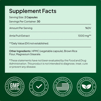 Alevia Organic Amla Capsules 1000mg – Indian Gooseberry Amla Fruit Supplement  - 60 Count