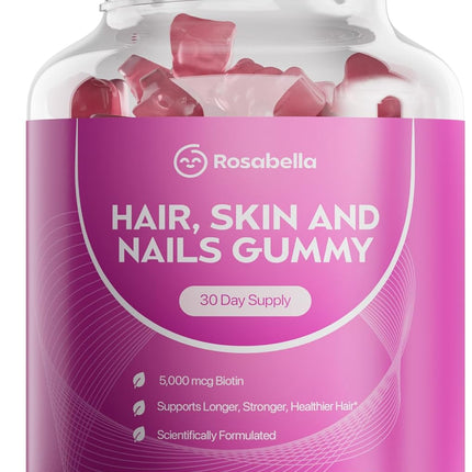Rosabella Hair Growth Gummies for Women & Men – Vegan Hair Gummies with 5000mcg Biotin - 6O CT EXP. 9/2027