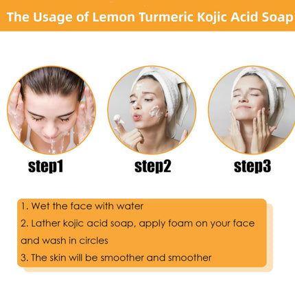 CRIVERY 2PCS Kojic Acid Soap - Lemon Turmeric & Orange Vitamin C Handmade Soap New