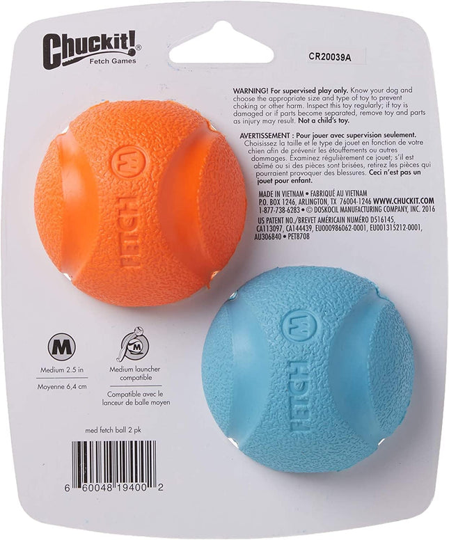 Chuckit! Fetch Balls Medium Ball - 2.25" Diameter (2 Pack) - New