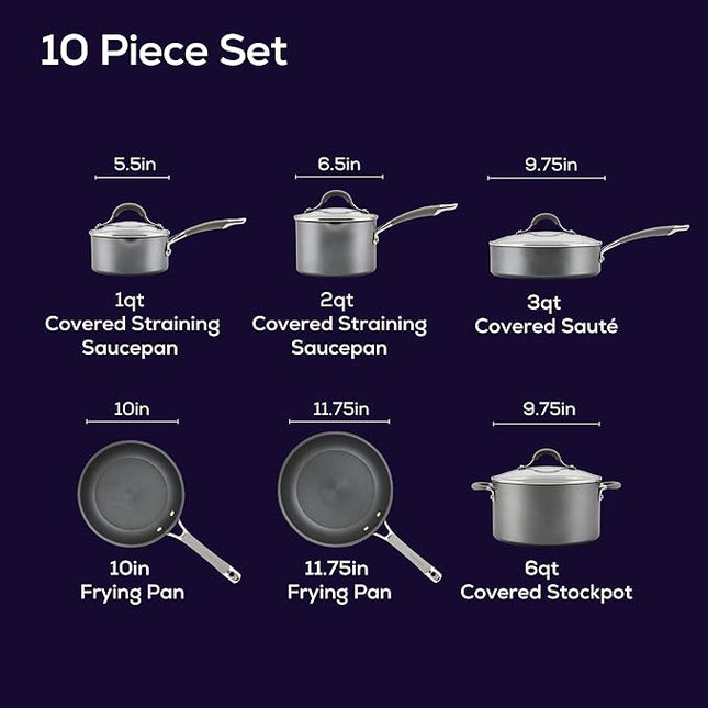 Circulon Elementum Hard Anodized 10-Piece Nonstick Cookware Set - Gray - Open Box