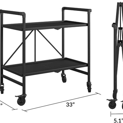 Cosco Outdoor Living Folding Serving Cart with Wheels & 2 Shelves Black 19.29"D x 32.99"W x 33.47"H New