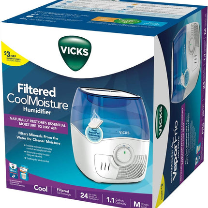 Vicks Filtered Cool Mist Humidifier – 1.1 Gallon – Medium Room – Used