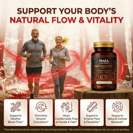 Maia Nattokinase | 5000 FU | Supports Arterial Cleanliness, Nitric Oxide - 30 Count