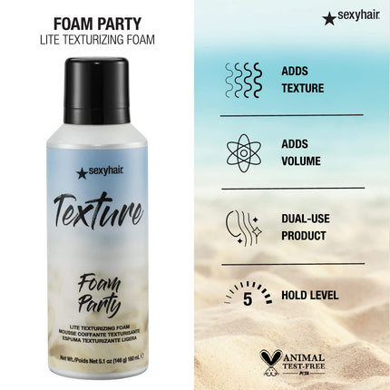 SexyHair Texture Foam Party Lite Texturizing Foam 5.2 oz - New