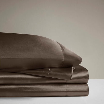 Madison Park Essentials Satin Sheet Set - King, Chocolate, 6-Piece (Open Box)