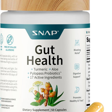 Snap Supplements Gut Health Lipase Supplement with Probiotics for Women & Men, Digestive Enzymes & Prebiotics - Turmeric,