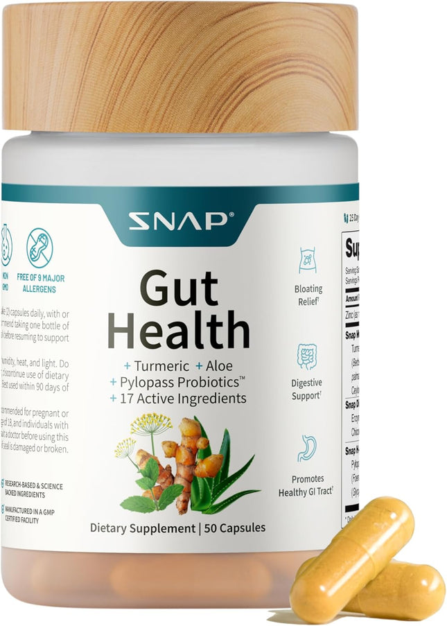Snap Supplements Gut Health Lipase Supplement with Probiotics for Women & Men, Digestive Enzymes & Prebiotics - Turmeric,