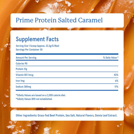 Equip Foods Prime Protein Powder | Clean, Grass Fed Beef Protein Powder, Carnivore Protein Isolate - Salted Carmel 30 Servings
