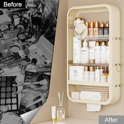 Makeup Organizer Storage for Vanity - New, Large Capacity, Wall-Mounted (HZG001)