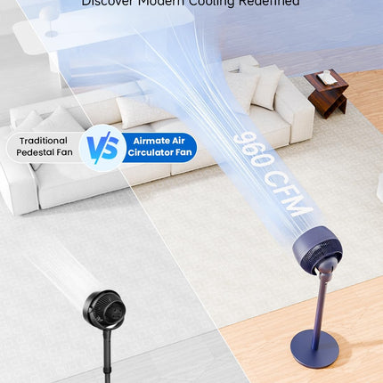 AIRMATE 9" Standing Fan with Remote Dark Blue New