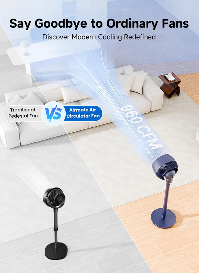 AIRMATE 9" Standing Fan with Remote Dark Blue New