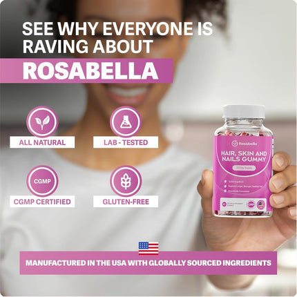 Rosabella Hair Growth Gummies for Women & Men – Vegan Hair Gummies with 5000mcg Biotin - 6O CT EXP. 9/2027