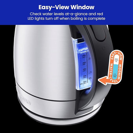 Chefman 1.8L Stainless Steel Electric Kettle - LED Lights, Auto Shutoff, Boil-Dry Protection (Open Box)