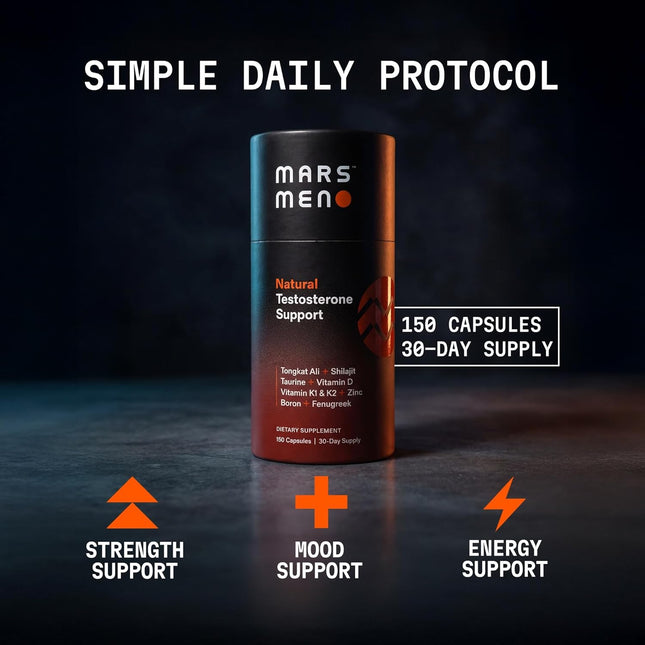 Mars Men Testosterone Booster for Men - Natural Supplement Premium - 30 Servings - EXP. 12/2028