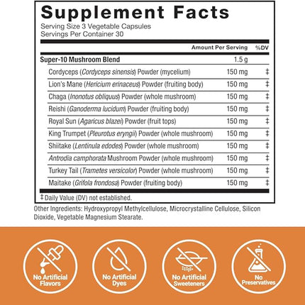Force Factor Modern Mushrooms 10-Mushroom Superfood Blend 90 Capsules