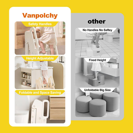 Foldable Toddler 3 - Step Step Stool for Bathroom Sink & Toilet Non-Slip Kids Stool 150lb Capacity New