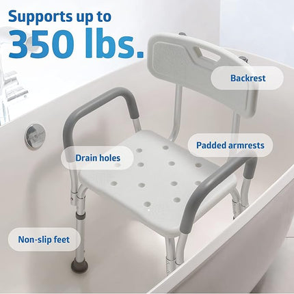 Medline Heavy Duty Shower Chair with Padded Armrests and Back - 350 lb Capacity (New)