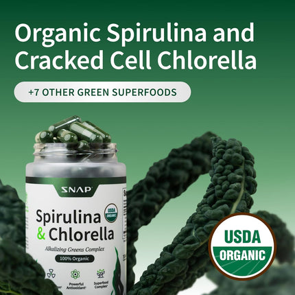 Snap Supplements Organic Spirulina and Chlorella 120 Ct.