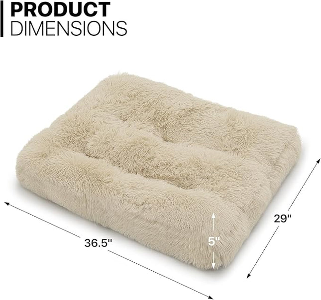 MoNiBloom Dog Bed 36.5"x29"x5" - New, Machine-Washable Plush Bed, Beige