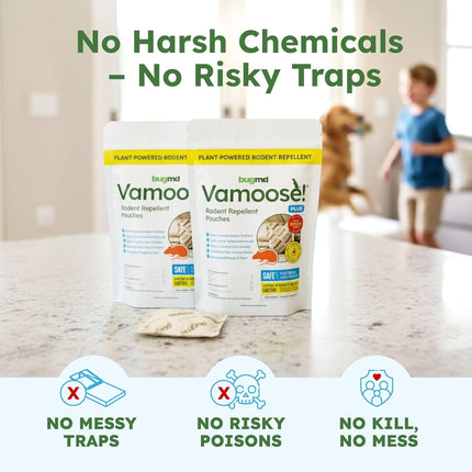 BugMD Vamoose! Plus Peppermint Oil Mouse Repellent Pouches | Natural Mice Repellent Indoor & Rat Deterrent for House,