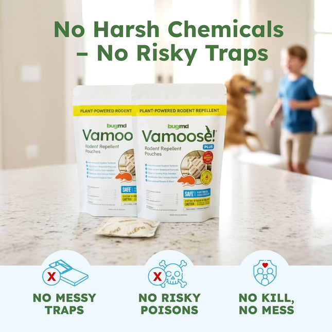 BugMD Vamoose! Plus Peppermint Oil Mouse Repellent Pouches | Natural Mice Repellent Indoor & Rat Deterrent for House,