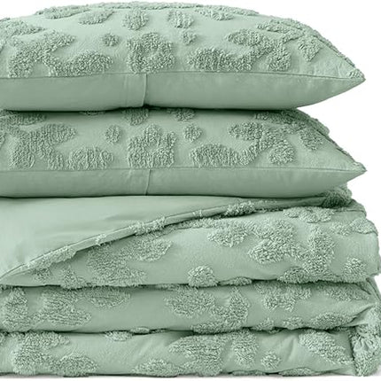 Peri Home 100% Cotton 3-Piece Comforter and Sham Set, King, Sage Chenille Laurel (Open Box)