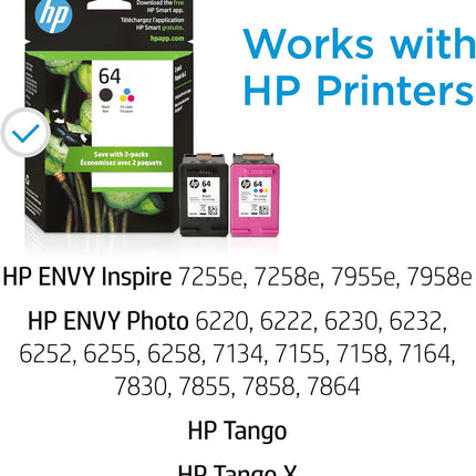 HP 64 Black & Tri-color Ink Cartridge 2-Pack X4D92AN – New