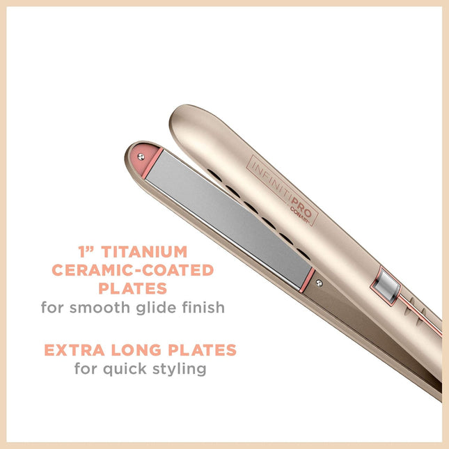 INFINITIPRO BY CONAIR Frizz Free Titanium Ceramic Flat Iron, 1-Inch – Open Box