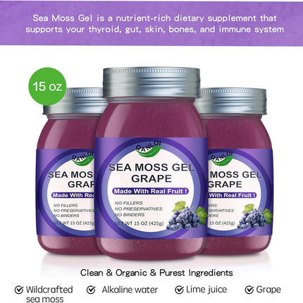 Raw Organic Sea Moss Gel with Grape - Superfood for Immunity & Digestion 15 oz New Exp 10/28/2025