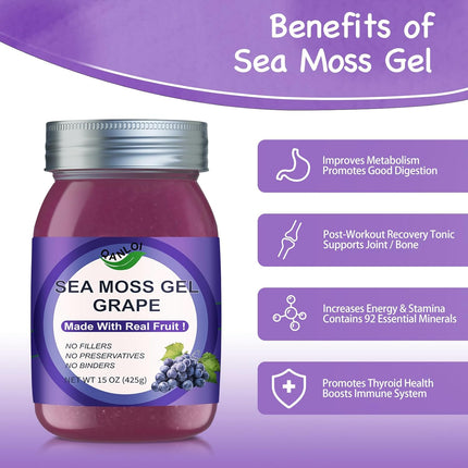 Raw Organic Sea Moss Gel with Grape - Superfood for Immunity & Digestion 15 oz New Exp 10/28/2025