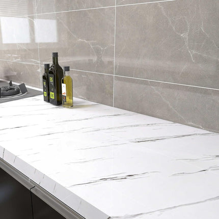 Glossy Marble Peel and Stick Contact Paper for Countertops and Cabinets - 23.6" x 236" - Gray and White - New
