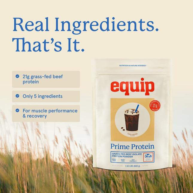 Equip Foods Prime Protein Powder | Clean, Grass Fed Beef Protein Powder | Carnivore Protein Isolate - 30 Servings