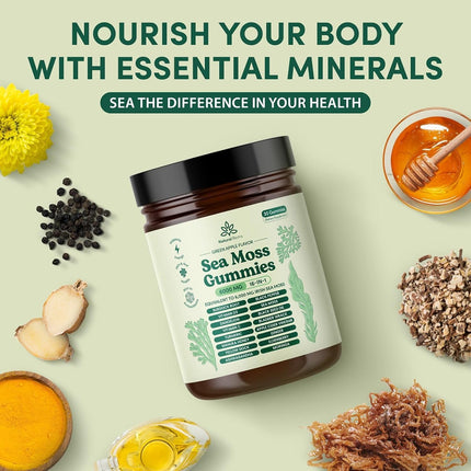 Natural Rems Sea Moss Gummies 16-in-1 - Ashwagandha Black Seed Oil Bladder Wrack Turmeric Vitamin