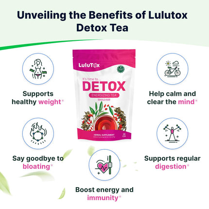 LULUTOX Detox Tea - Herbal Blend with Dandelion, Ginseng, and Ginger - Supports A Healthy Weight, Digestive Health