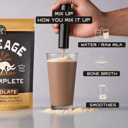 Lineage Provisions Grass Fed Beef Protein Powder - Chocolate - Nose to Tail Animal Protein Powder Including 100% Grass Fed and Finished Beef Organs, Colostrum, and Fruit - 2.7 lbs (30 Servings)