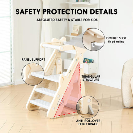 Toddler Kitchen Step Stool Grey Foldable Tower w/ Safety Rail New