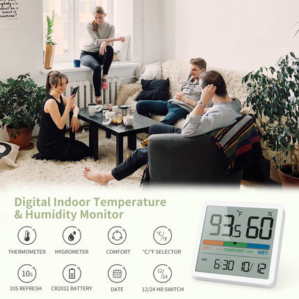 NOKLEAD Hygrometer Indoor Thermometer - Desktop Digital with Clock, Temperature & Humidity Monitor | New