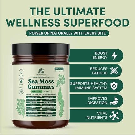 Natural Rems Sea Moss Gummies 16-in-1 - Ashwagandha Black Seed Oil Bladder Wrack Turmeric Vitamin