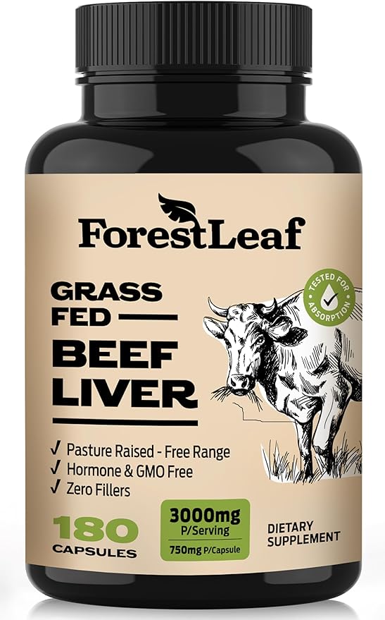 ForestLeaf Grass Fed Beef Liver Capsules, 3000mg Per Serving, Supports Immunity & Body Wellness