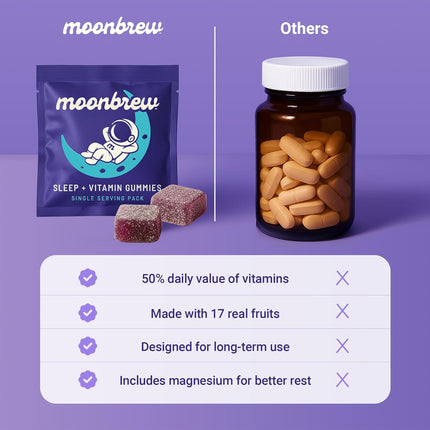 MoonBrew Natural Sleep & Vitamin Gummies for Adults - Melatonin-Free Sleep Aid Gummy with Magnesium