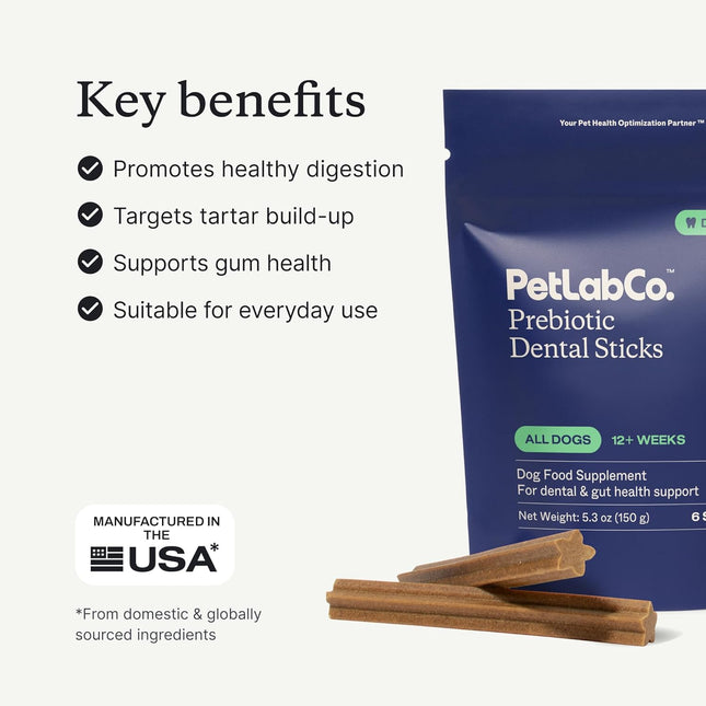 PetLab Co. Dental Sticks – Dog Dental Chews -Target Plaque & Tartar Build-Up at The Source - 6 Count